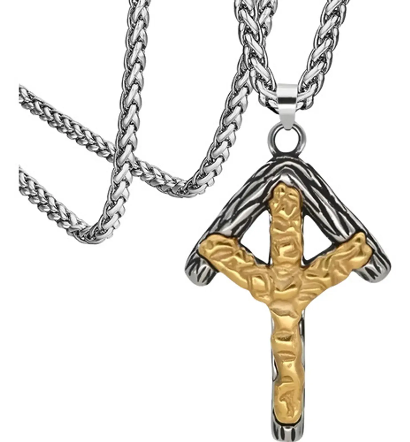 Collar Forma Runa Vikingo Color Oro Acero Inoxidable Hombre Plateado 1