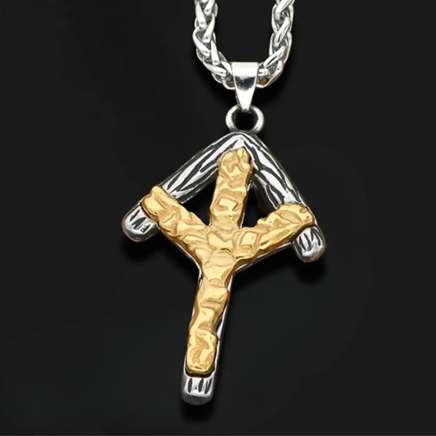 Collar Forma Runa Vikingo Color Oro Acero Inoxidable Hombre Plateado 4