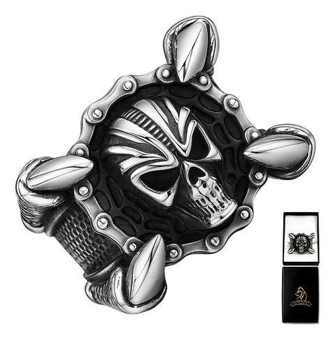 Anillo Para Hombres Garra Dragón Cráneo Calavera De Acero