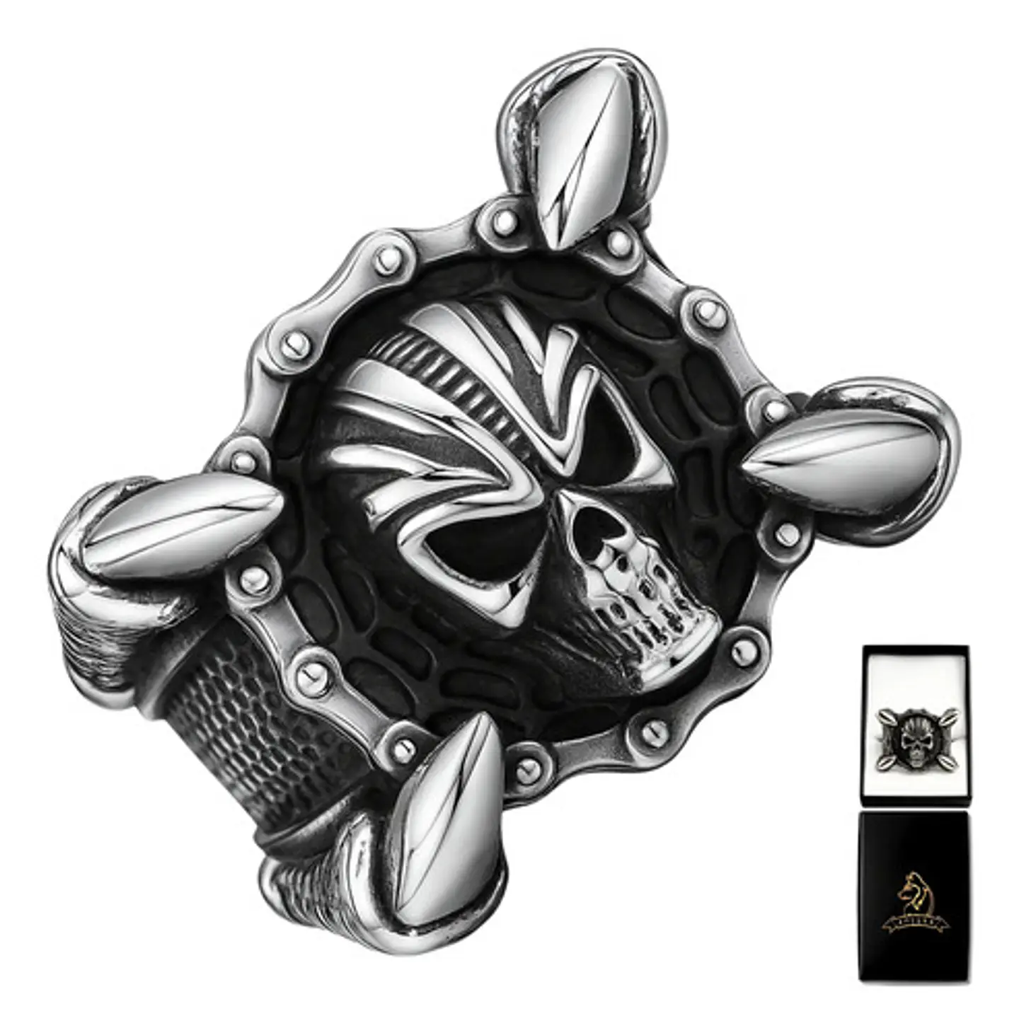 Anillo Para Hombres Garra Dragón Cráneo Calavera De Acero 1