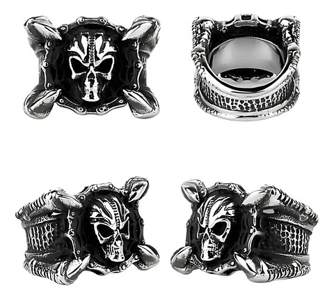 Anillo Para Hombres Garra Dragón Cráneo Calavera De Acero
