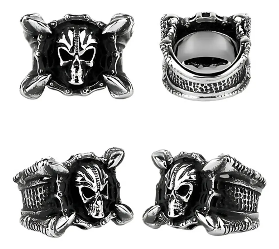 Anillo Para Hombres Garra Dragón Cráneo Calavera De Acero 2