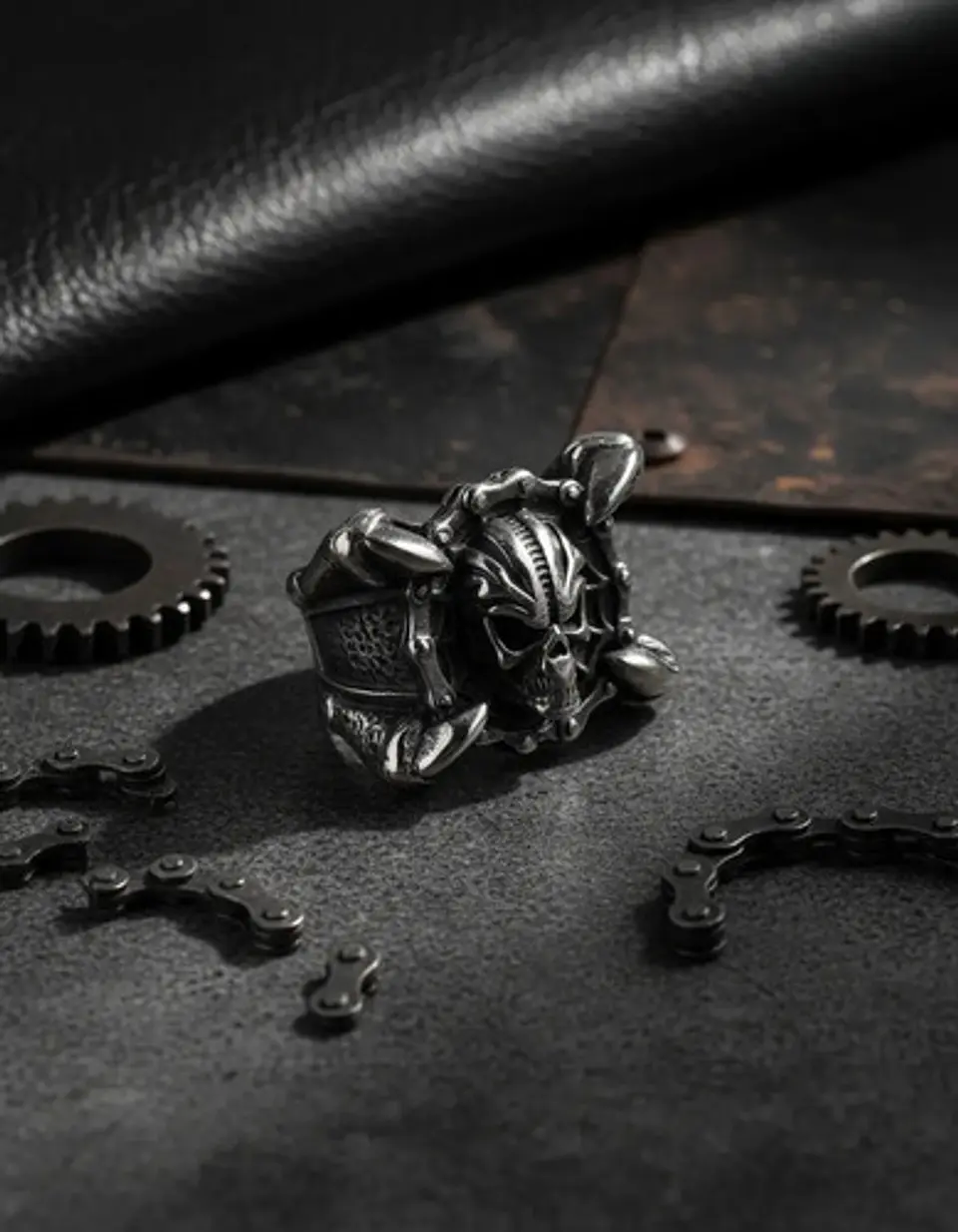 Anillo Para Hombres Garra Dragón Cráneo Calavera De Acero 4