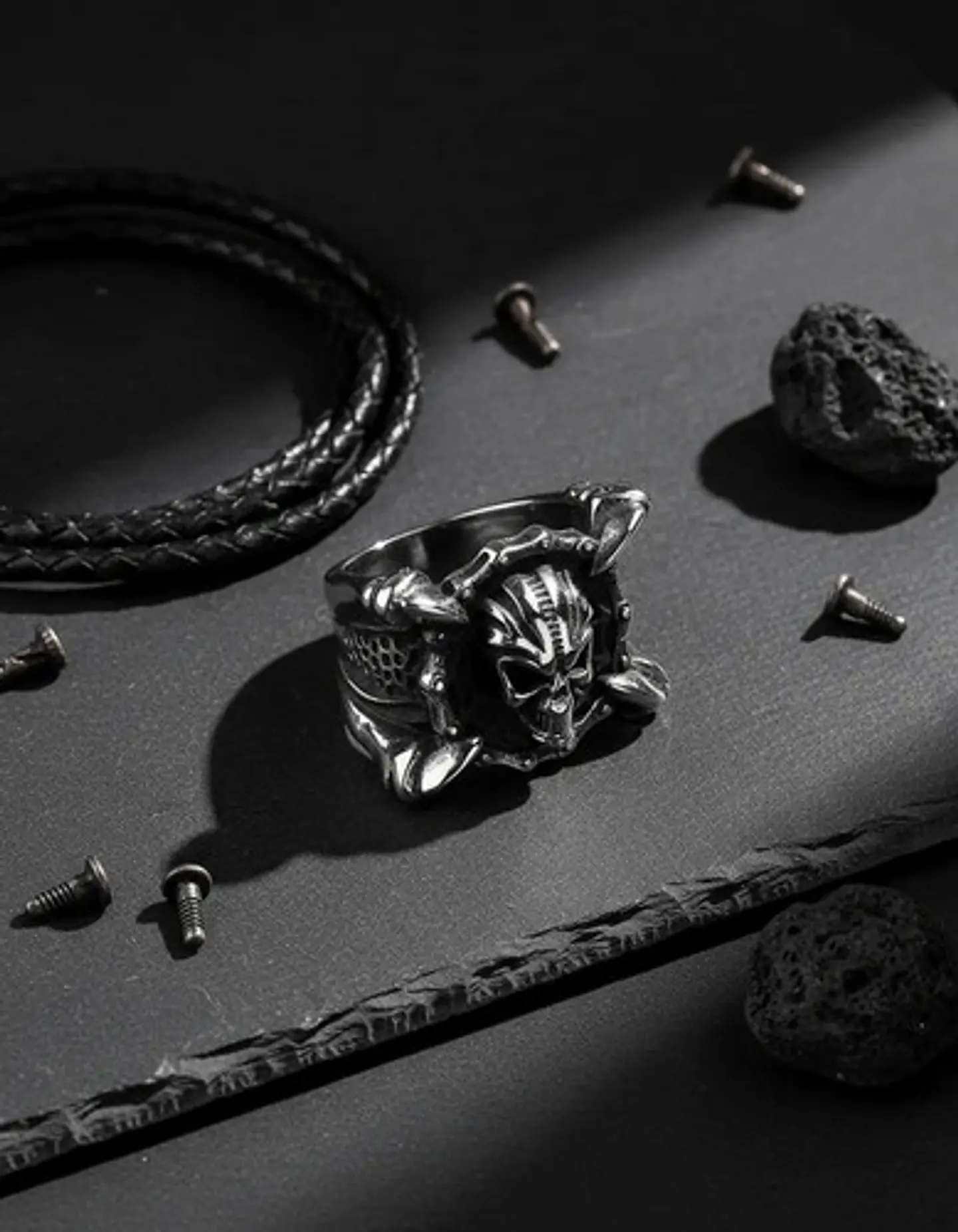 Anillo Para Hombres Garra Dragón Cráneo Calavera De Acero 6