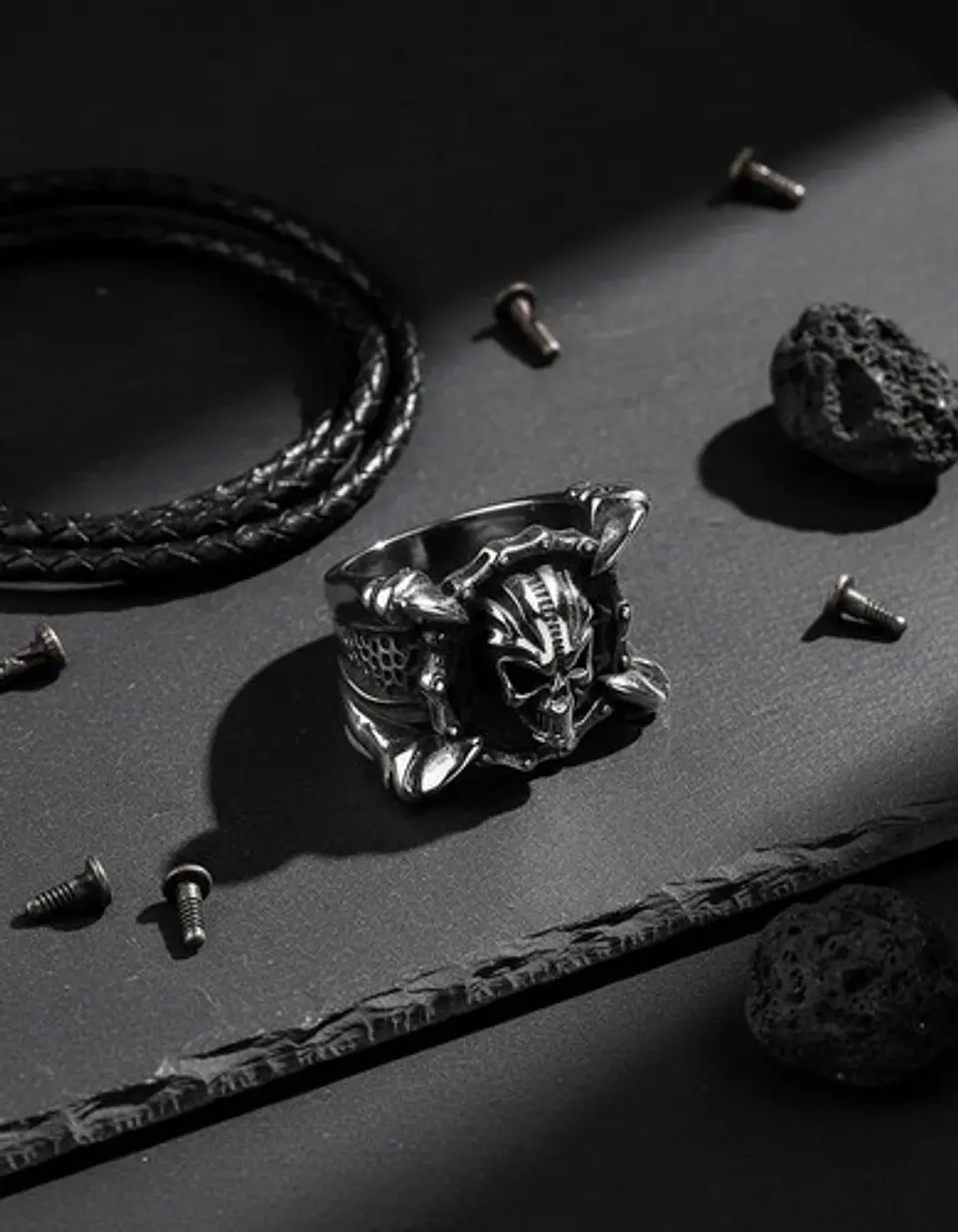 Anillo Para Hombres Garra Dragón Cráneo Calavera De Acero 6
