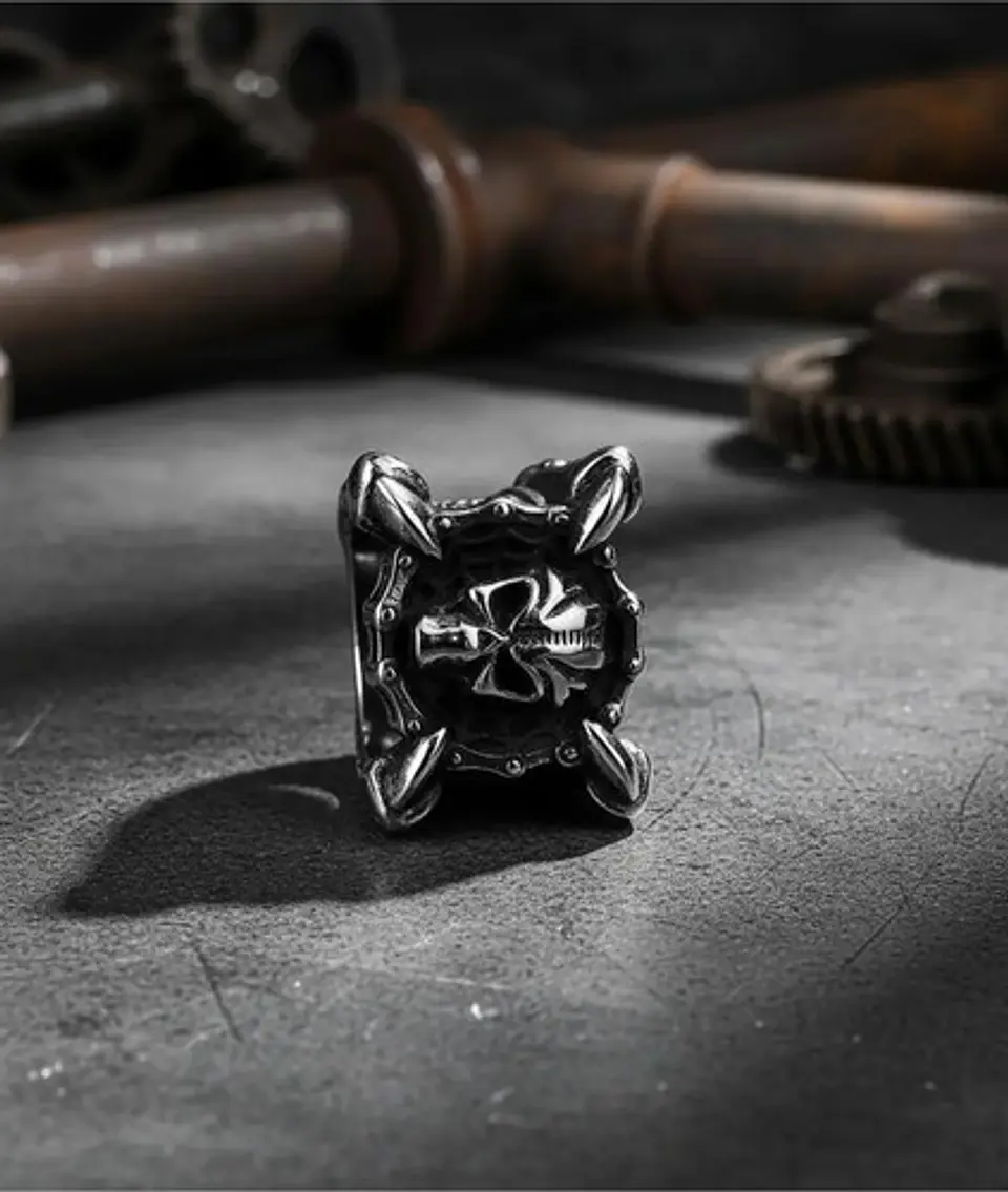Anillo Para Hombres Garra Dragón Cráneo Calavera De Acero 7