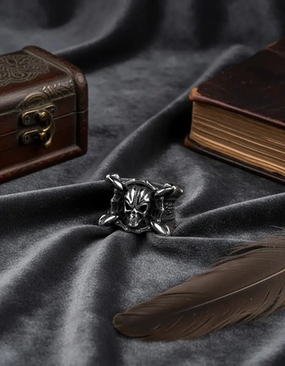 Anillo Para Hombres Garra Dragón Cráneo Calavera De Acero 9