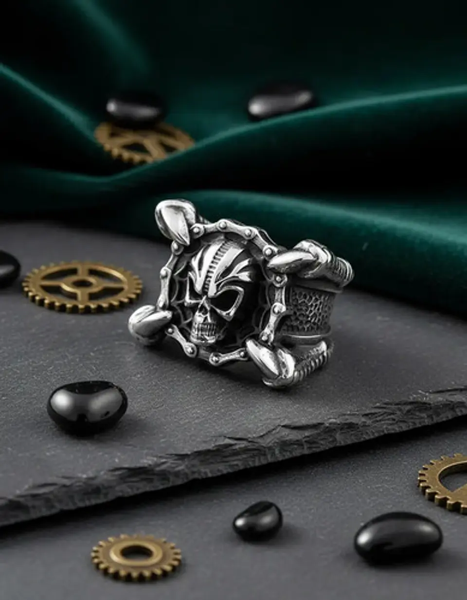 Anillo Para Hombres Garra Dragón Cráneo Calavera De Acero 10