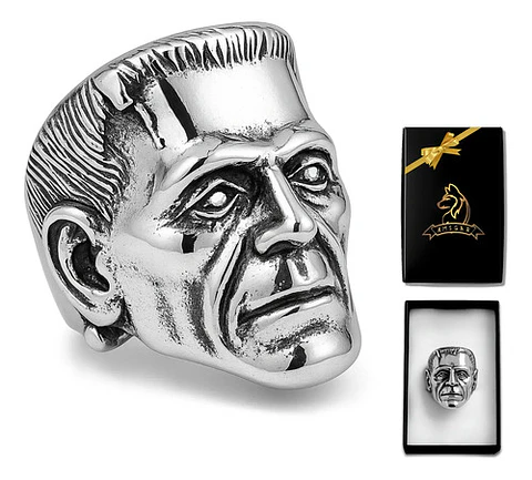 Anillo Para Hombre Cabeza De Frankenstein Acero Color Plata