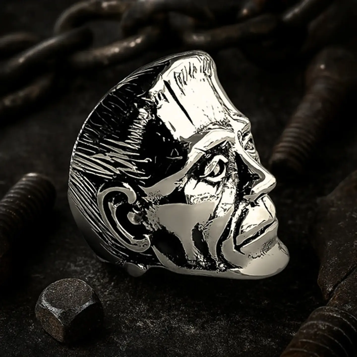 Anillo Para Hombre Cabeza De Frankenstein Acero Color Plata 6