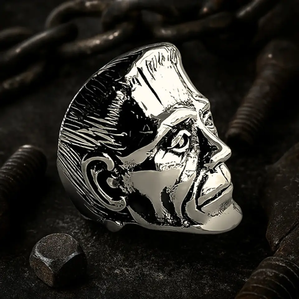 Anillo Para Hombre Cabeza De Frankenstein Acero Color Plata 6