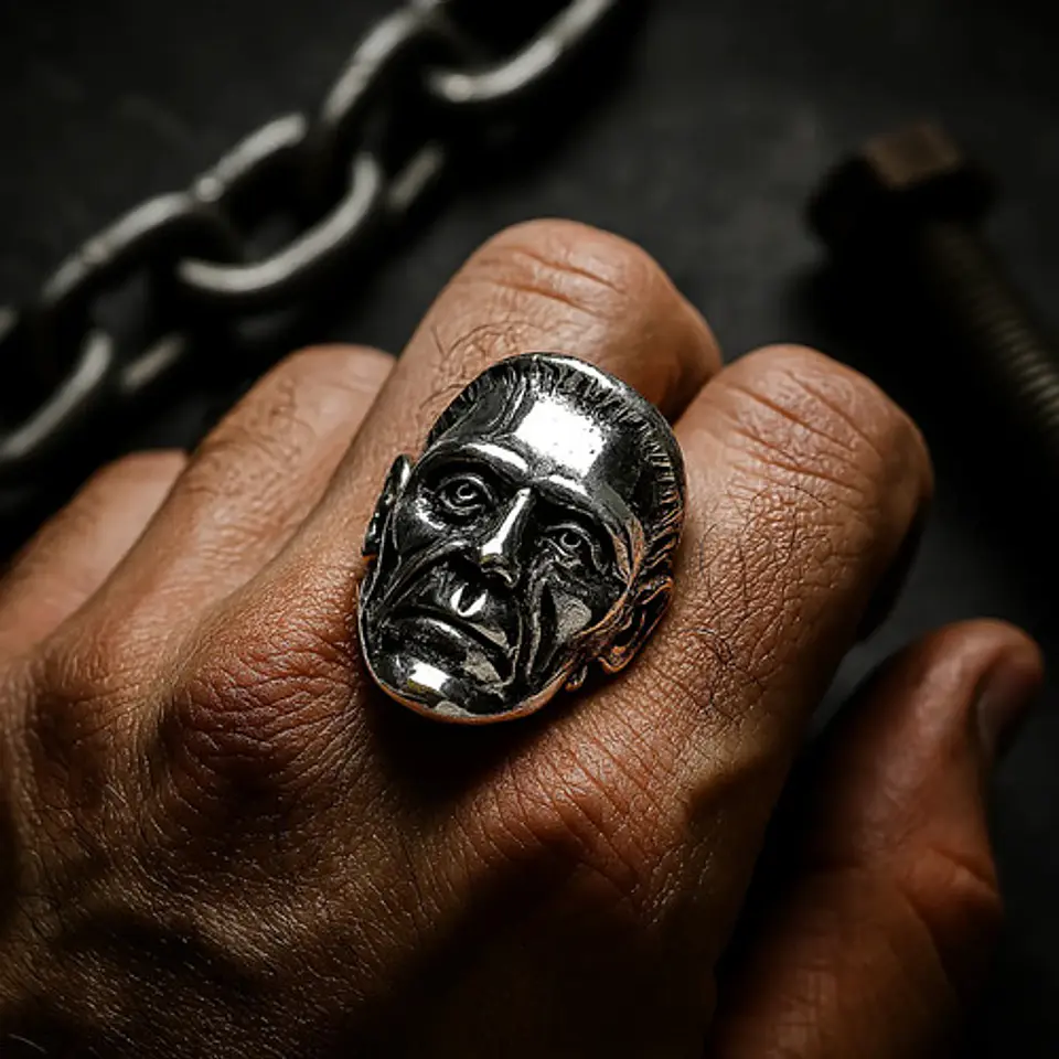 Anillo Para Hombre Cabeza De Frankenstein Acero Color Plata 7