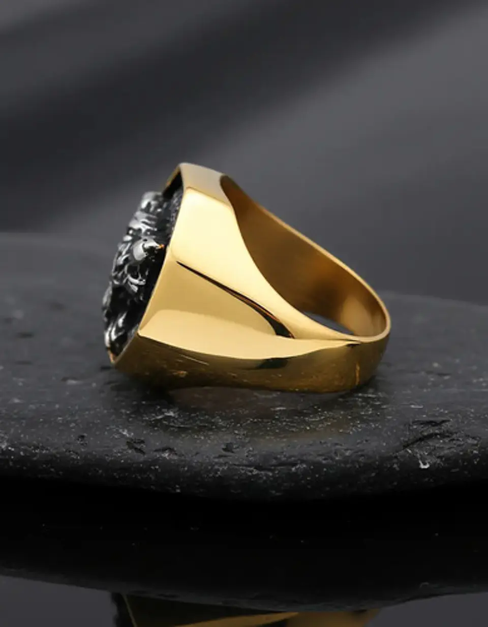 Anillo Color Oro Lobo Geri Y Freki Acero Inoxidable Hombre 8