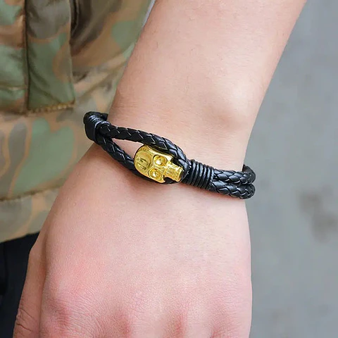Pulsera Manilla Brazalete De Cuero Skull Cráneo Hombre Mujer
