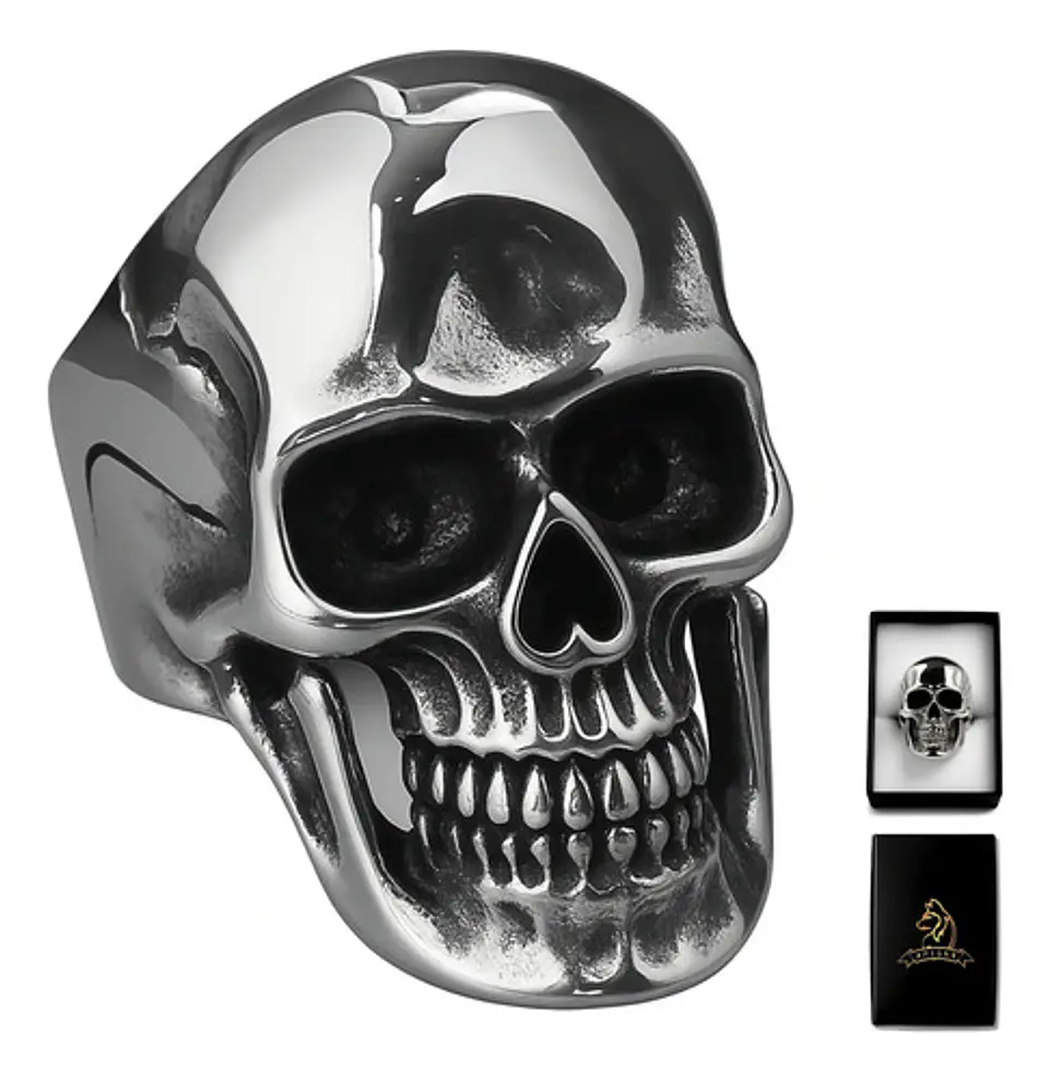 Anillo Cabeza Calavera Craneo Acero Color Plata Para Hombre 1