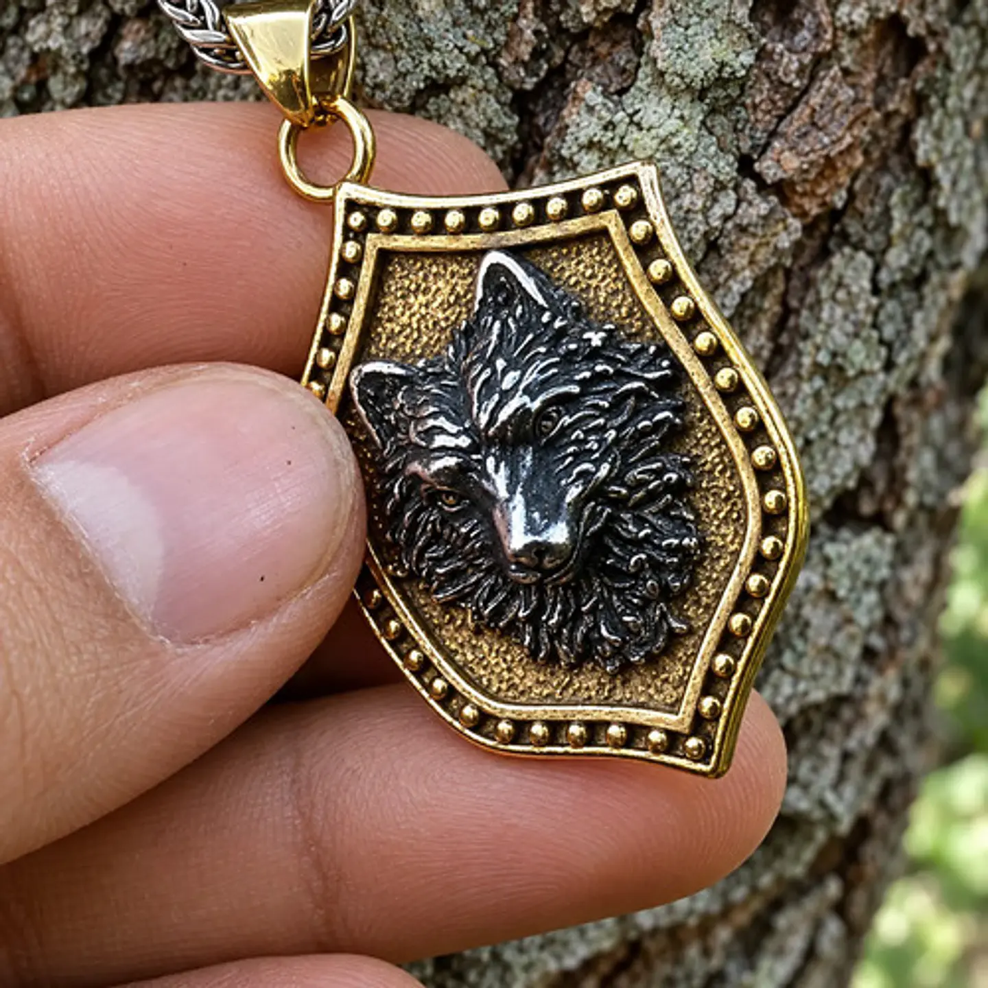 Collar Vikingo En Acero Para Hombre Y Mujer Dije Escudo Lobo 5