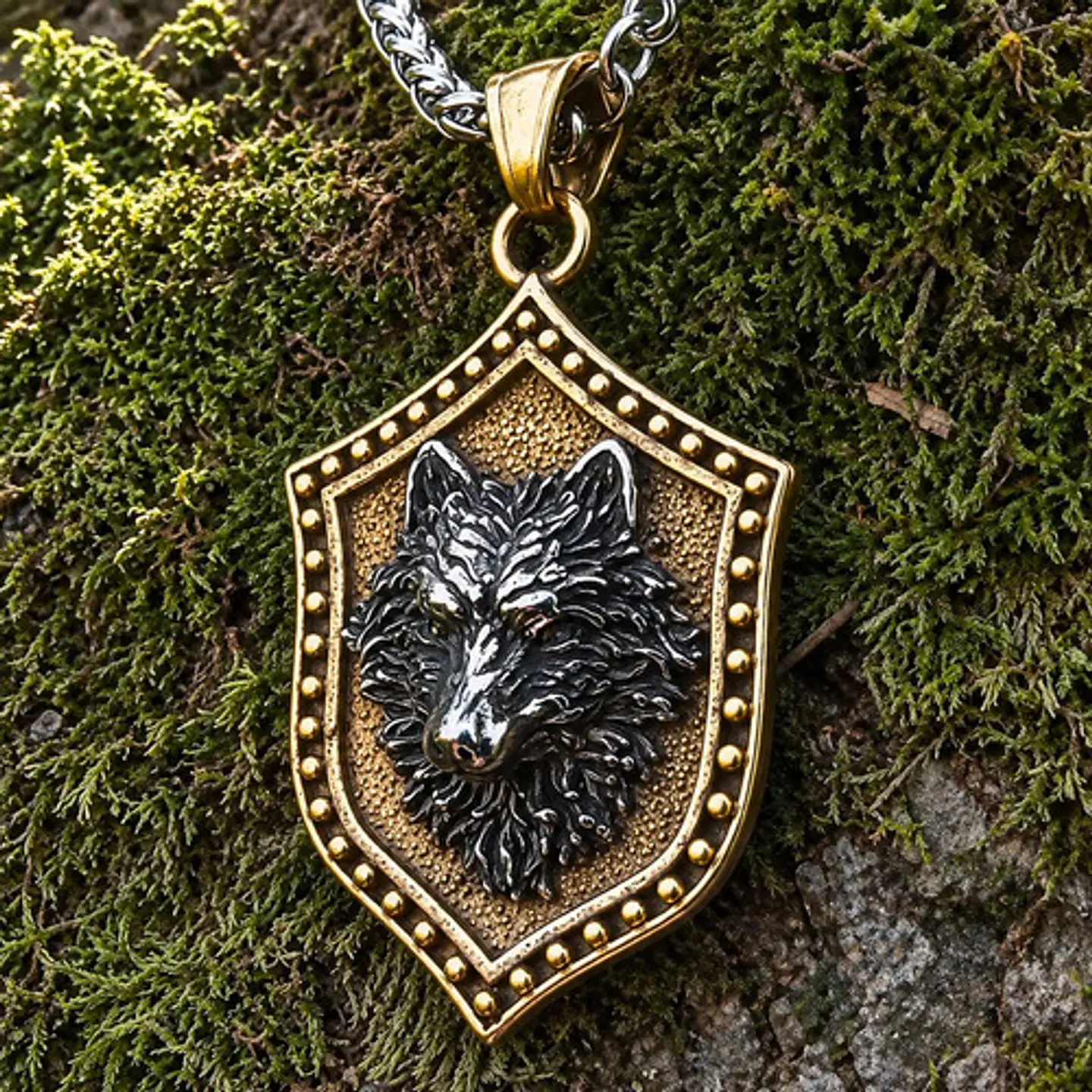 Collar Vikingo En Acero Para Hombre Y Mujer Dije Escudo Lobo 8