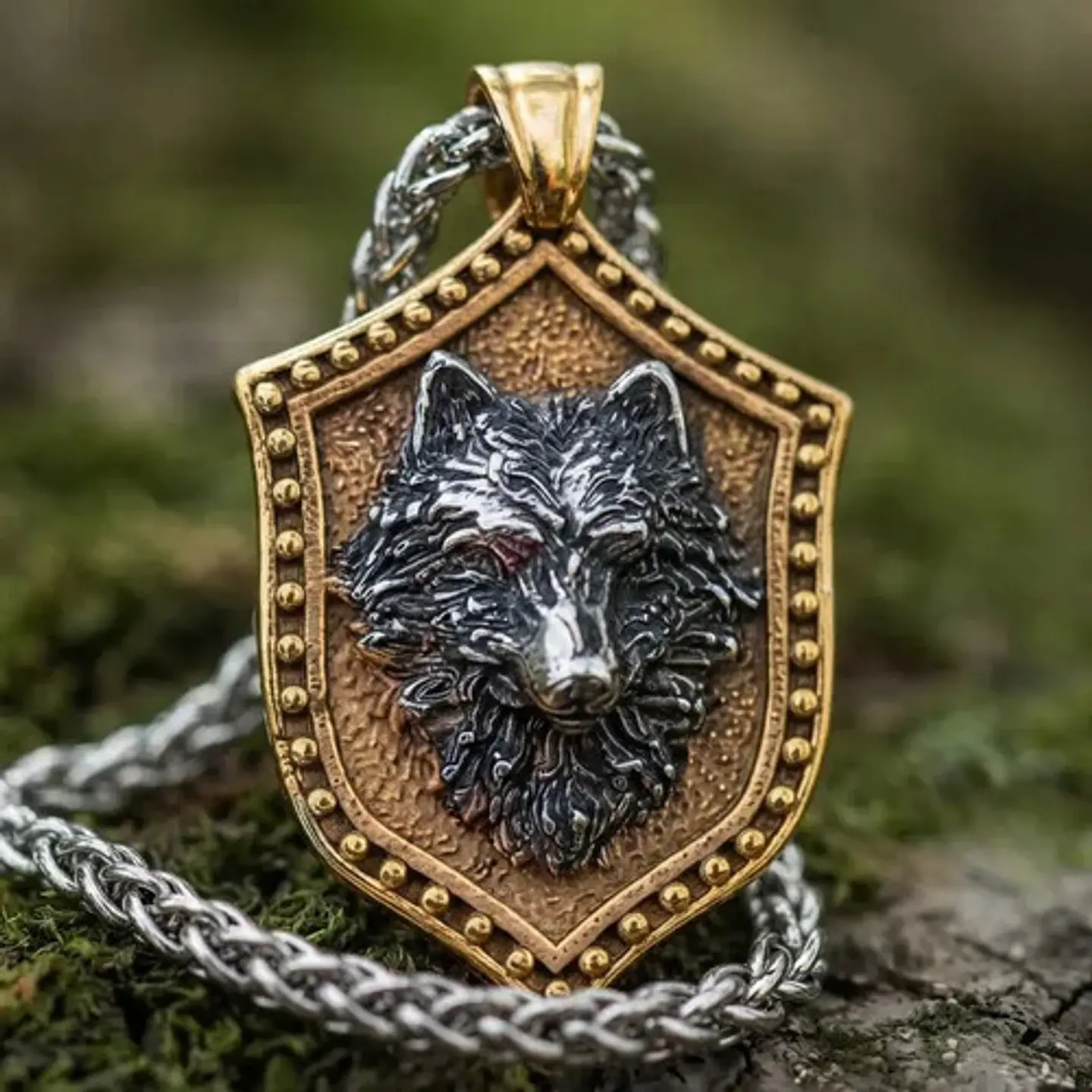 Collar Vikingo En Acero Para Hombre Y Mujer Dije Escudo Lobo 10