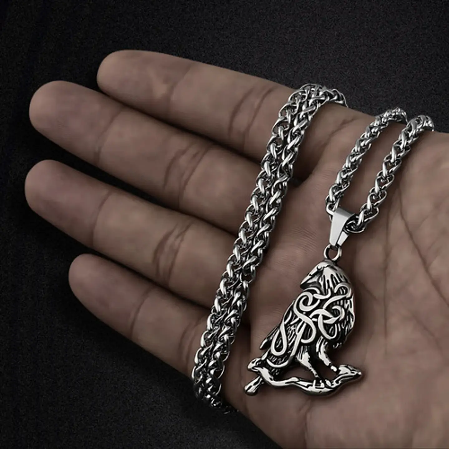 Collar Para Hombre Mujer Con Dije Nudo Cuervo Raven Vikingo Plateado 3