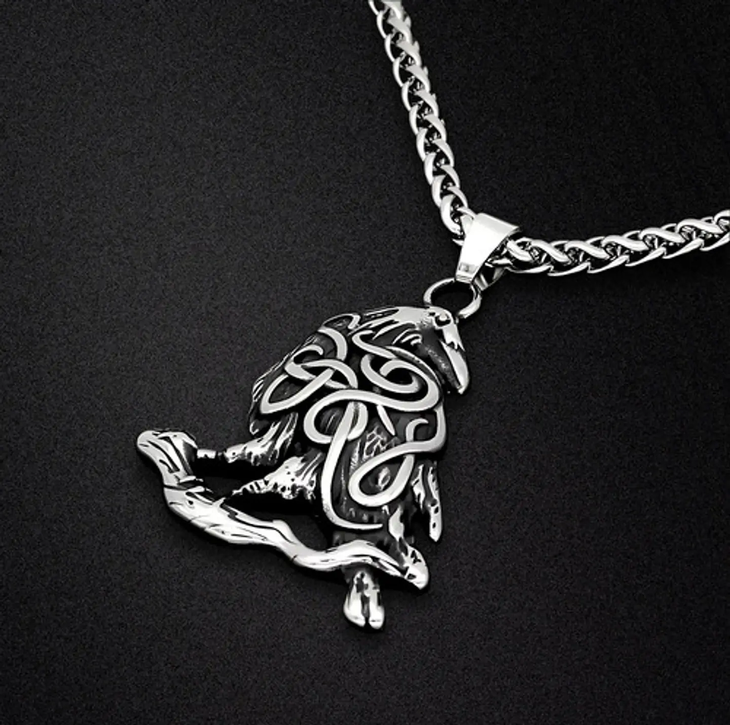 Collar Para Hombre Mujer Con Dije Nudo Cuervo Raven Vikingo Plateado 7