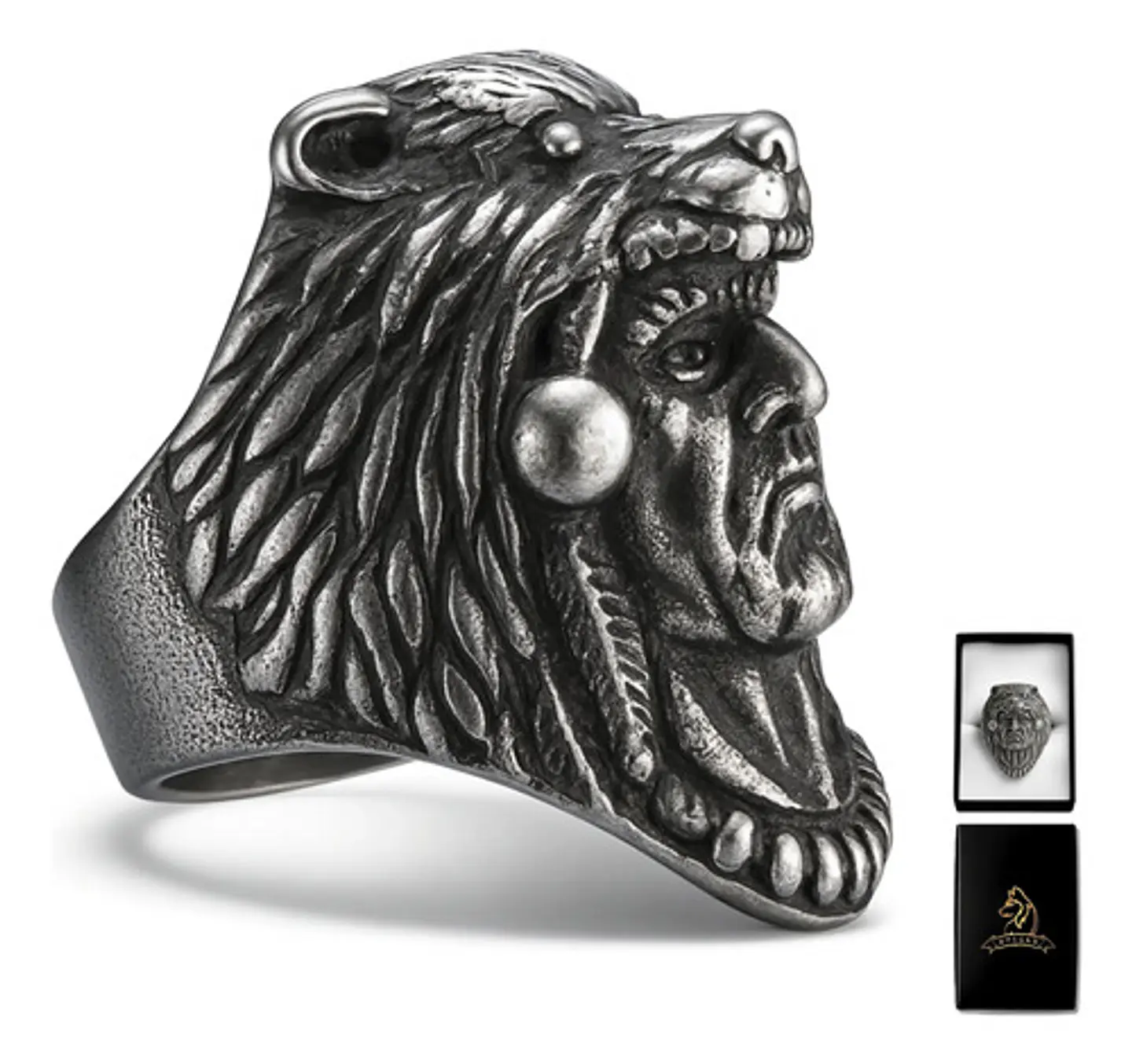Anillo Para Hombre Lobo Berserkers De Acero Color Plata 1