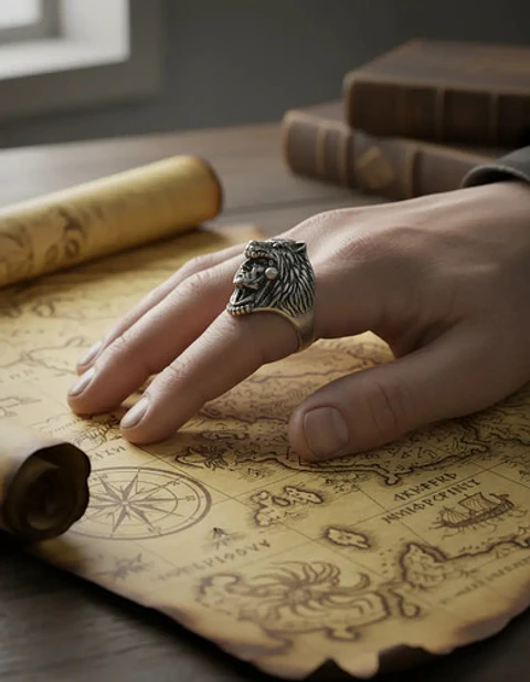 Anillo Para Hombre Lobo Berserkers De Acero Color Plata