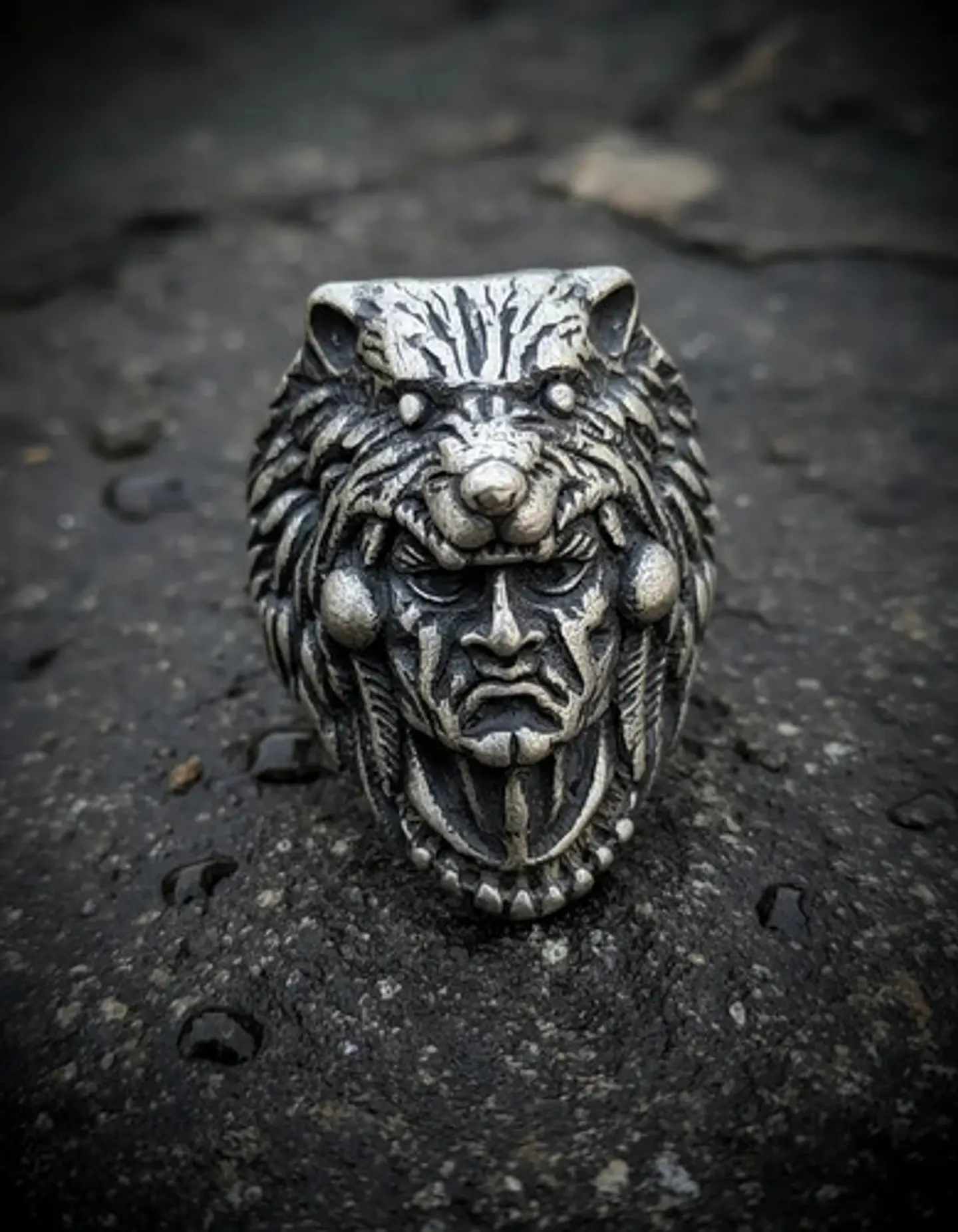 Anillo Para Hombre Lobo Berserkers De Acero Color Plata 3
