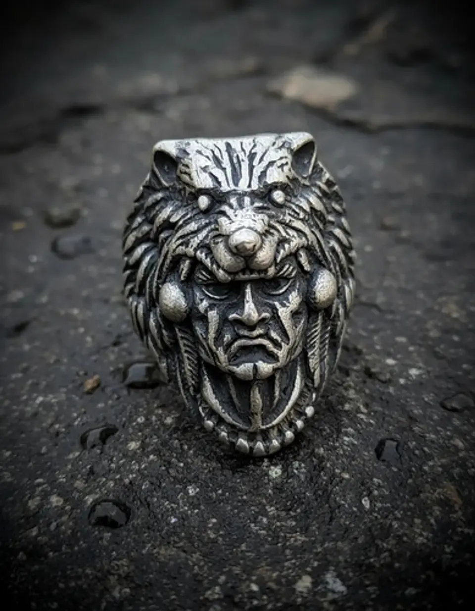 Anillo Para Hombre Lobo Berserkers De Acero Color Plata 3