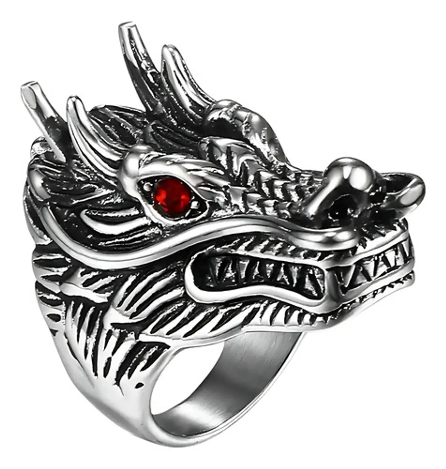 Anillo Piedra Cz Dragón Color Plata Acero Inoxidable Hombre 1