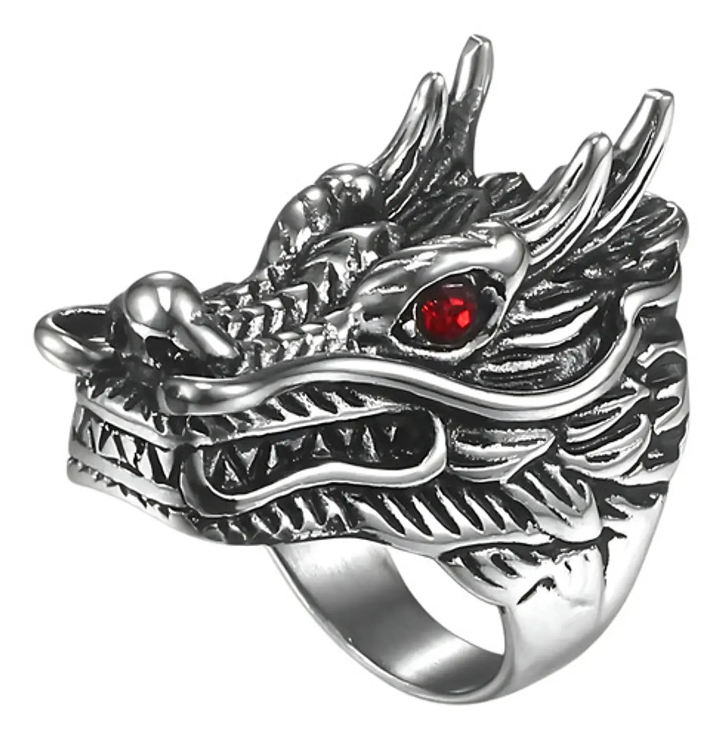 Anillo Piedra Cz Dragón Color Plata Acero Inoxidable Hombre 2