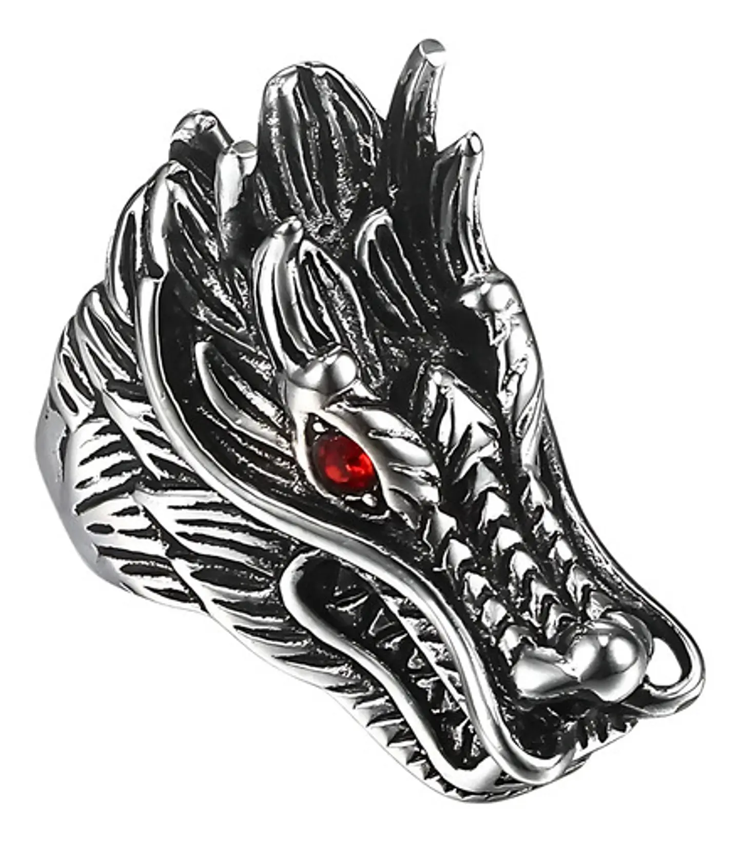 Anillo Piedra Cz Dragón Color Plata Acero Inoxidable Hombre 3