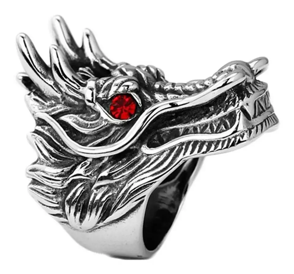Anillo Piedra Cz Dragón Color Plata Acero Inoxidable Hombre 4