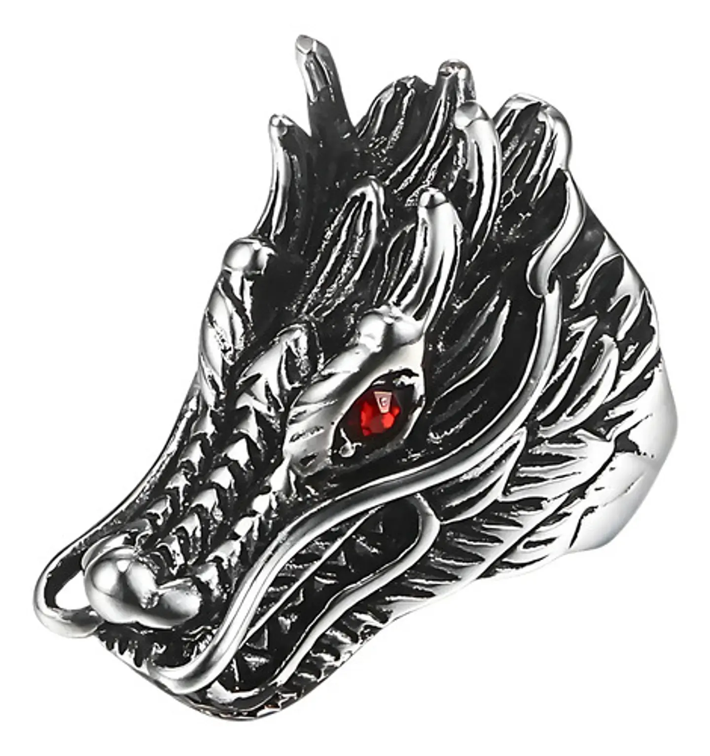 Anillo Piedra Cz Dragón Color Plata Acero Inoxidable Hombre 5