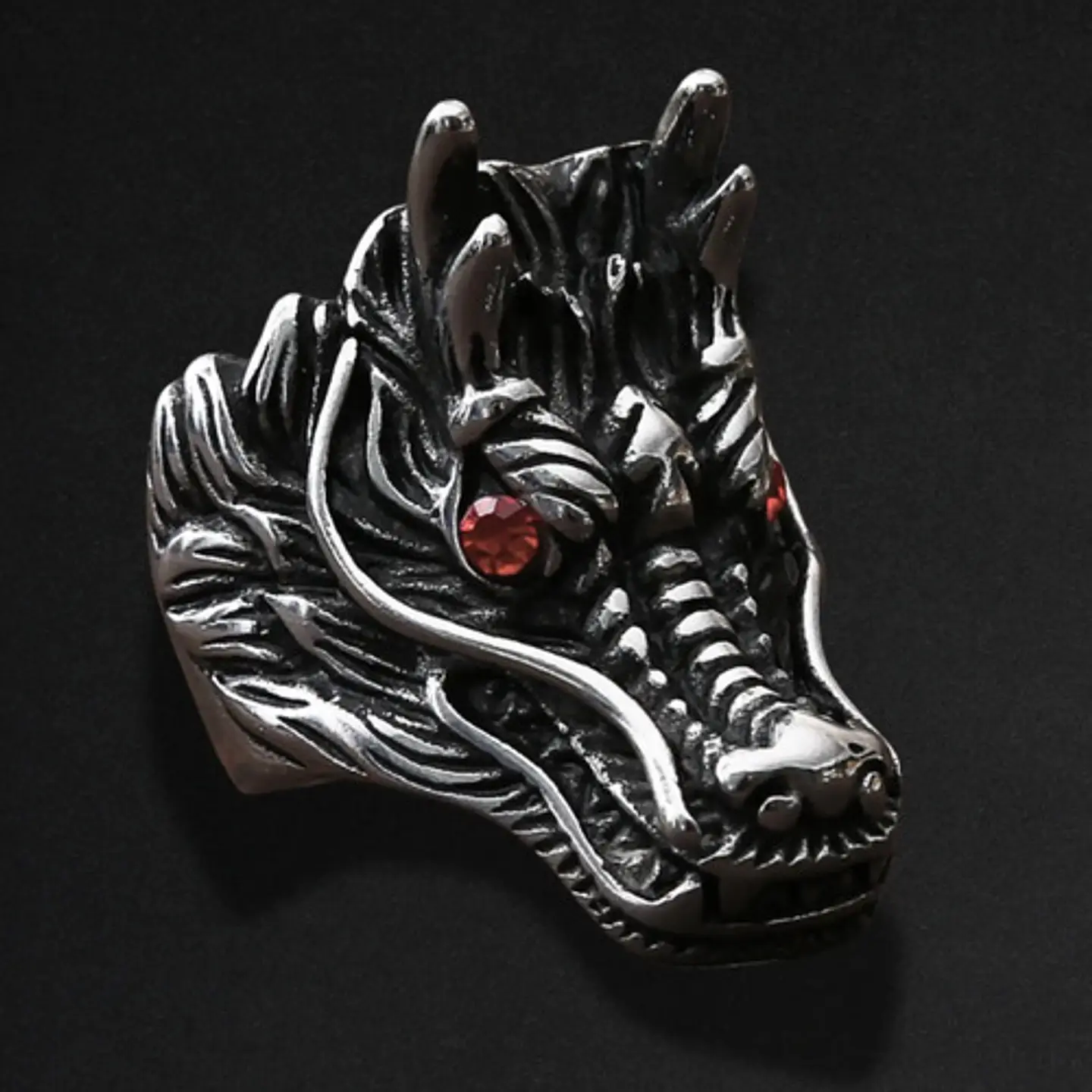 Anillo Piedra Cz Dragón Color Plata Acero Inoxidable Hombre 6