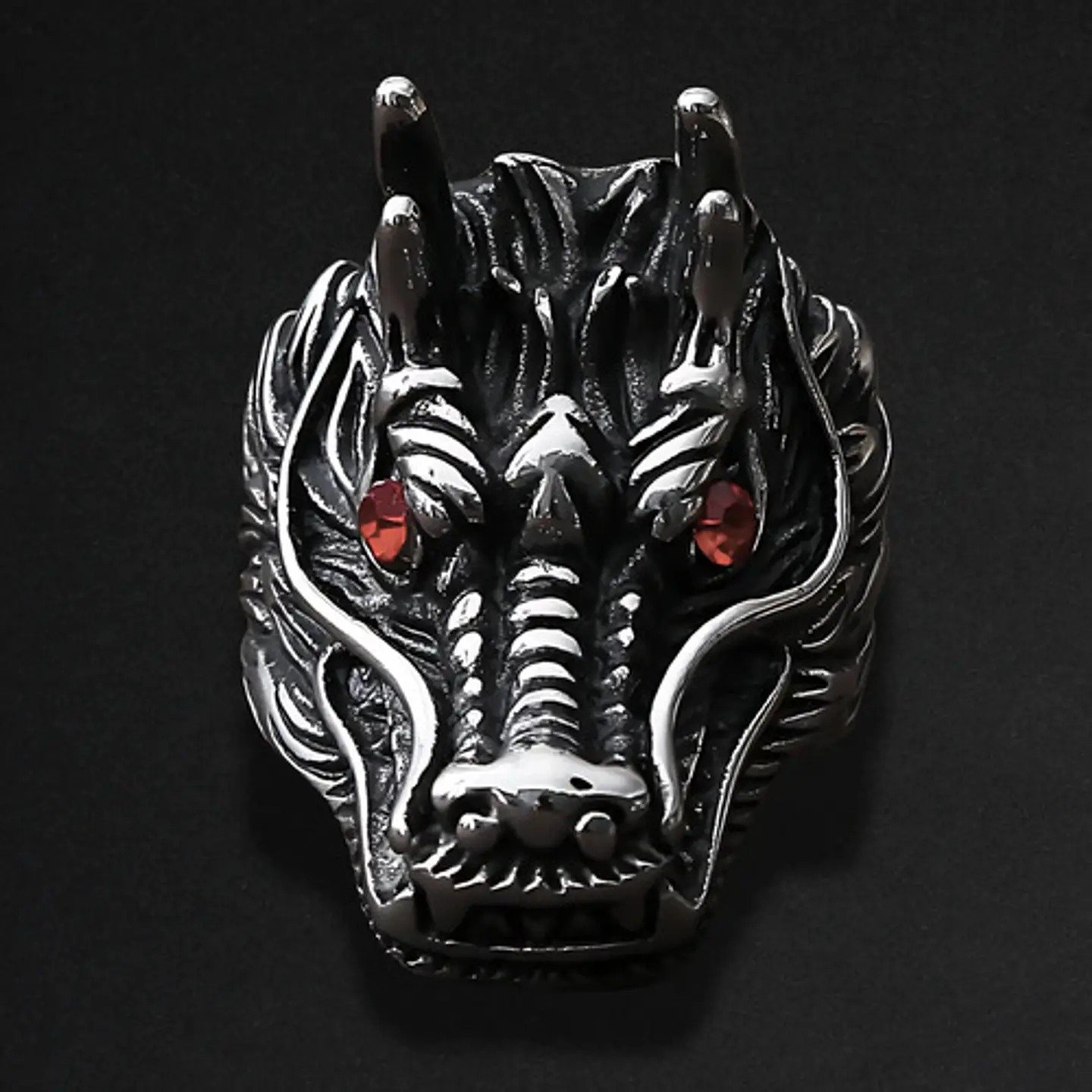 Anillo Piedra Cz Dragón Color Plata Acero Inoxidable Hombre 7