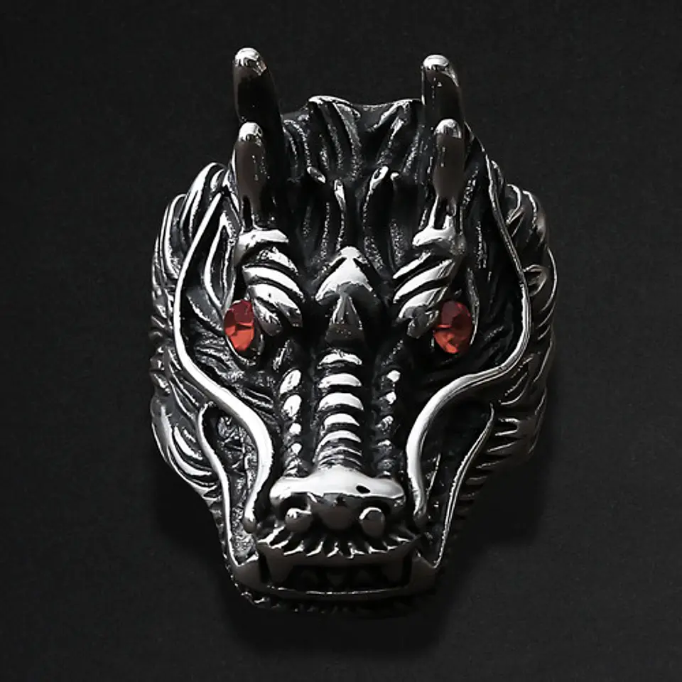 Anillo Piedra Cz Dragón Color Plata Acero Inoxidable Hombre 7