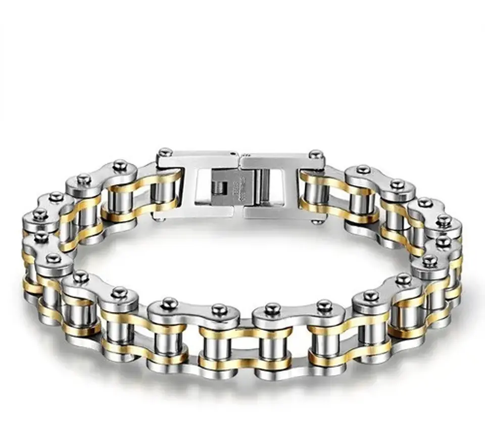 Pulsera Brazalete Cadena Motocicleta Moto Color Oro Hombre 4