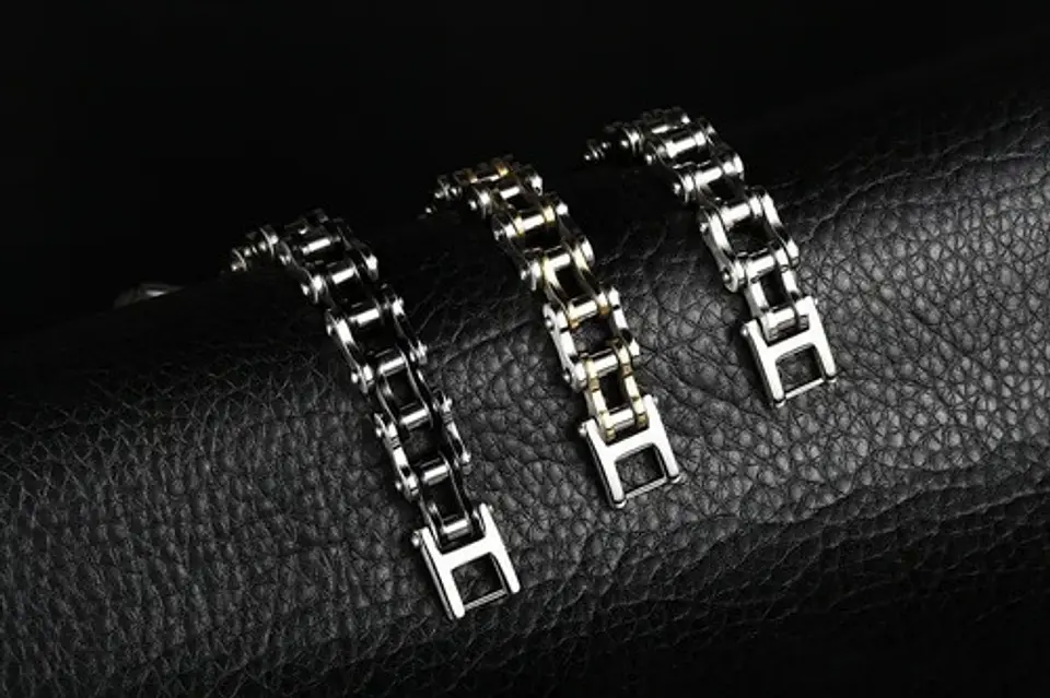 Pulsera Brazalete Cadena Motocicleta Moto Color Oro Hombre 7