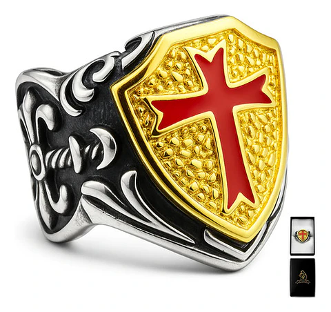 Anillo Color Plata Cruz Caballeros Templarios Acero Hombre