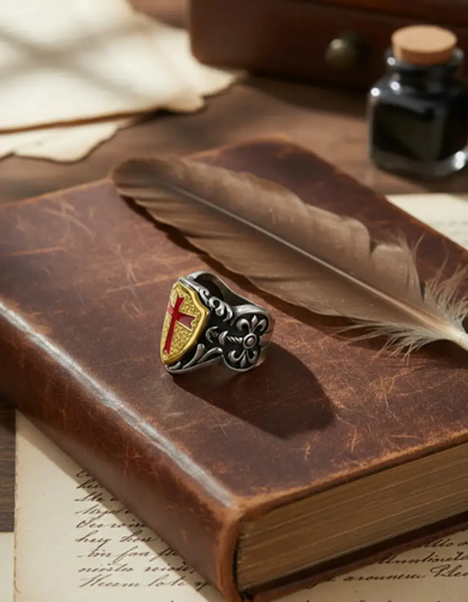 Anillo Color Plata Cruz Caballeros Templarios Acero Hombre 2