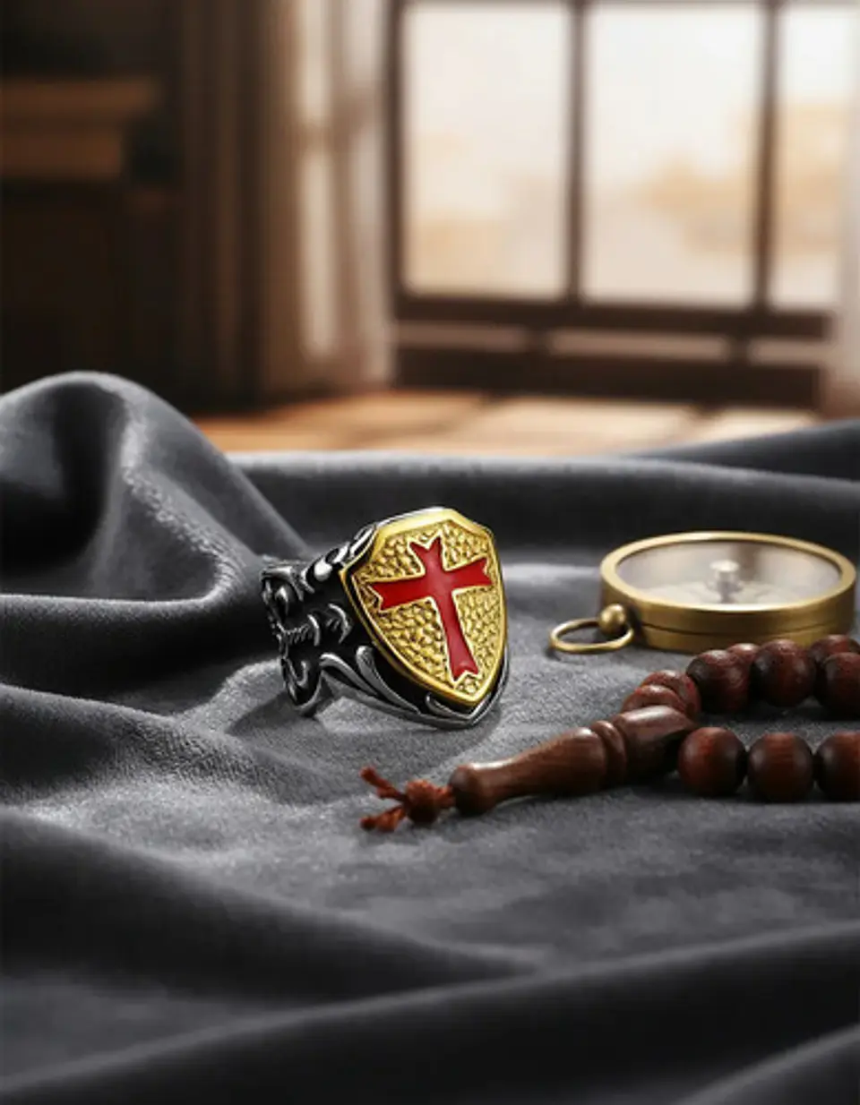 Anillo Color Plata Cruz Caballeros Templarios Acero Hombre 3