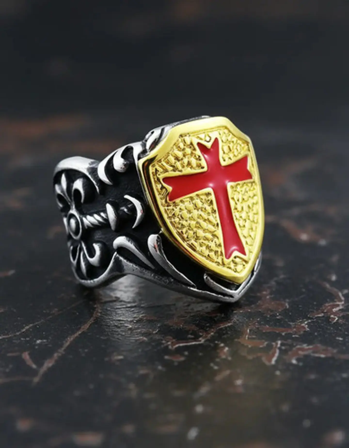 Anillo Color Plata Cruz Caballeros Templarios Acero Hombre 6