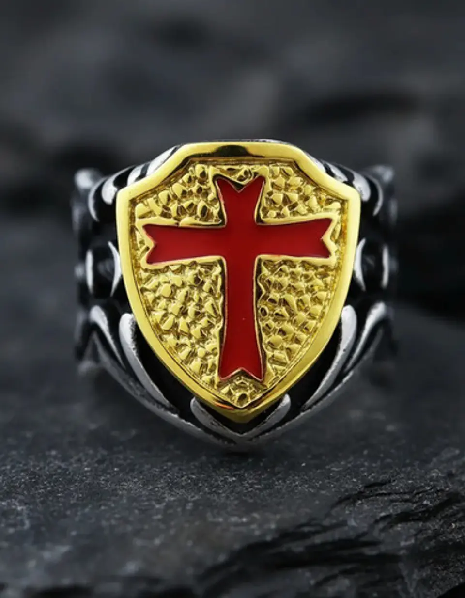 Anillo Color Plata Cruz Caballeros Templarios Acero Hombre 9