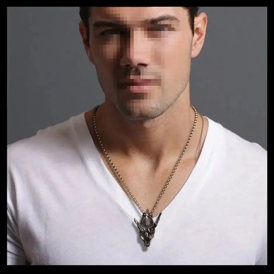Collar Dije Dragón Petrificado Color Plata Industrial Hombre 3