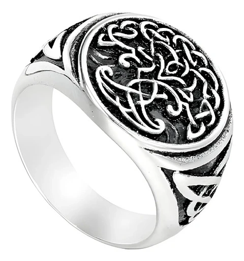 Anillo Color Plata Árbol De La Vida  Acero Inoxidable Hombre