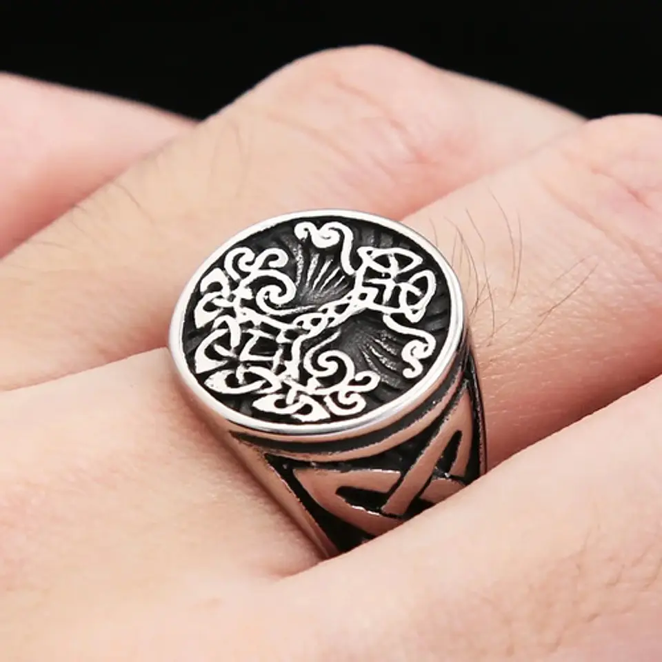 Anillo Color Plata Árbol De La Vida  Acero Inoxidable Hombre 2