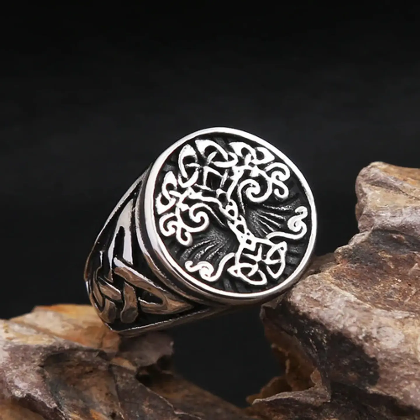Anillo Color Plata Árbol De La Vida  Acero Inoxidable Hombre 3