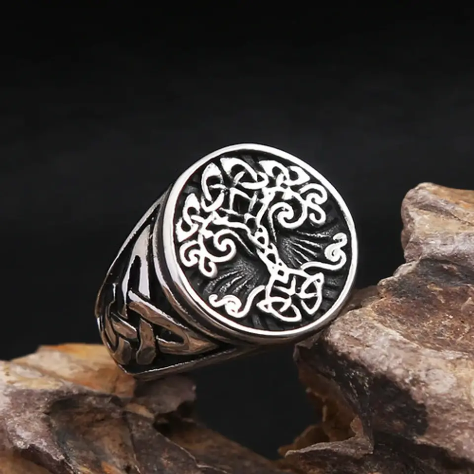 Anillo Color Plata Árbol De La Vida  Acero Inoxidable Hombre 3