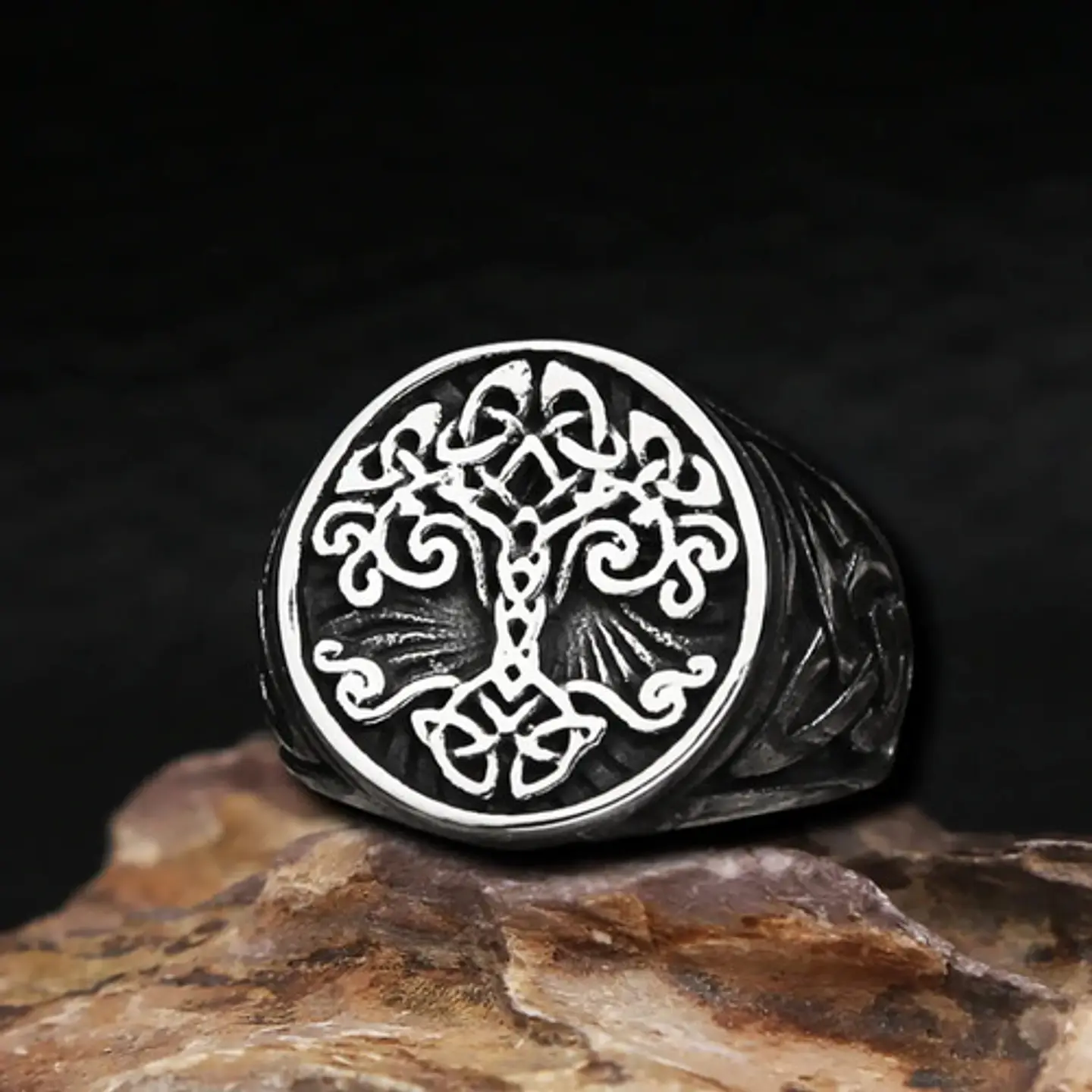 Anillo Color Plata Árbol De La Vida  Acero Inoxidable Hombre 4