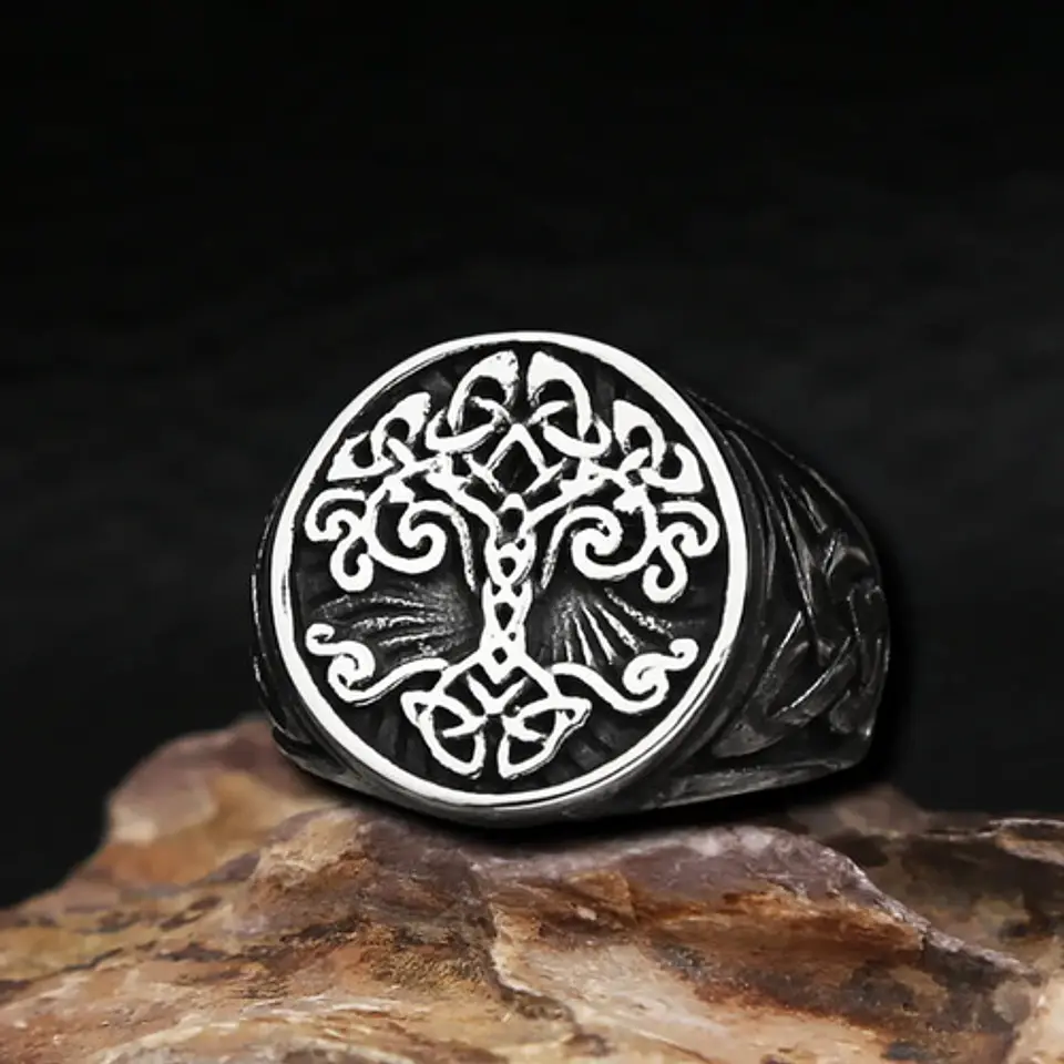 Anillo Color Plata Árbol De La Vida  Acero Inoxidable Hombre 4